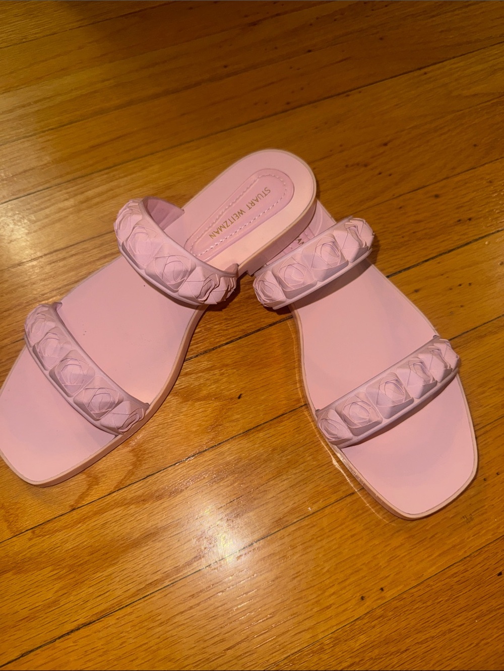 Stuart Weitzman Rosita Double-Strap Slide Sandals Dusty Pink